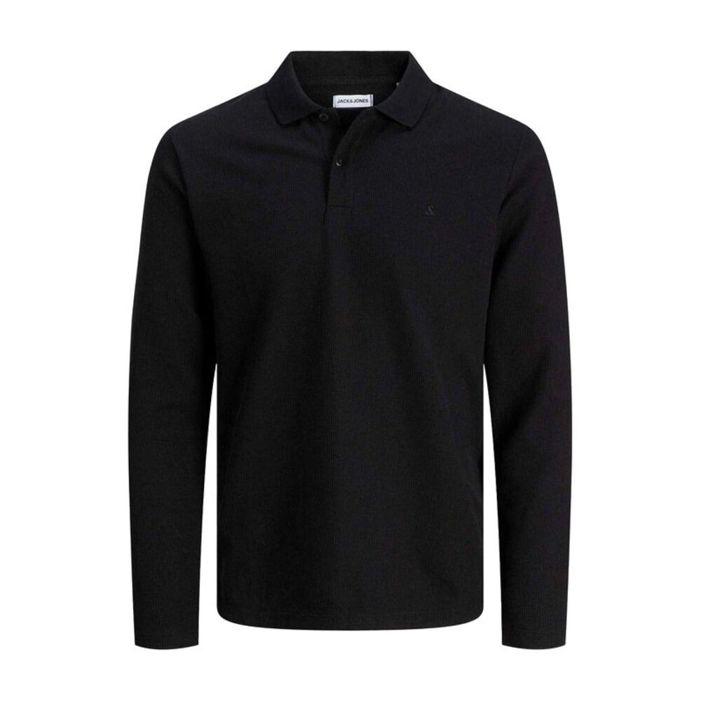 Jack And Jones Mens Textured Long-Sleeved Polo Shirt / Black